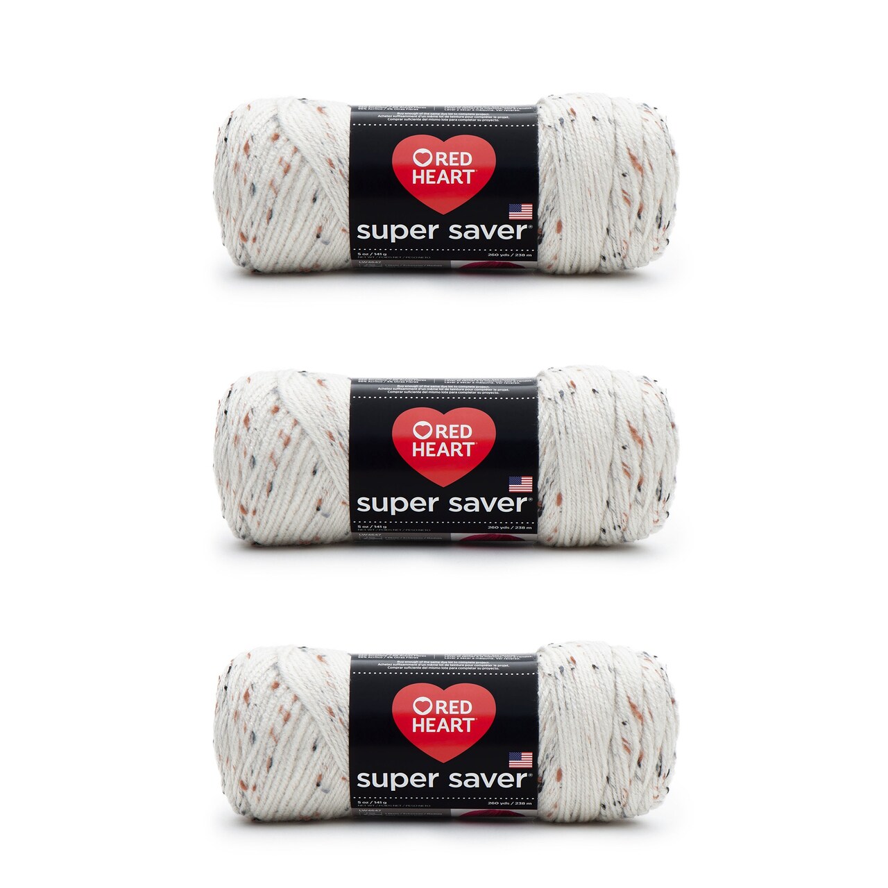 Red Heart Super Saver Aran Fleck Yarn - 3 Pack of 141g/5oz - Acrylic - 4 Medium (Worsted) - 364 Yards - Knitting/Crochet